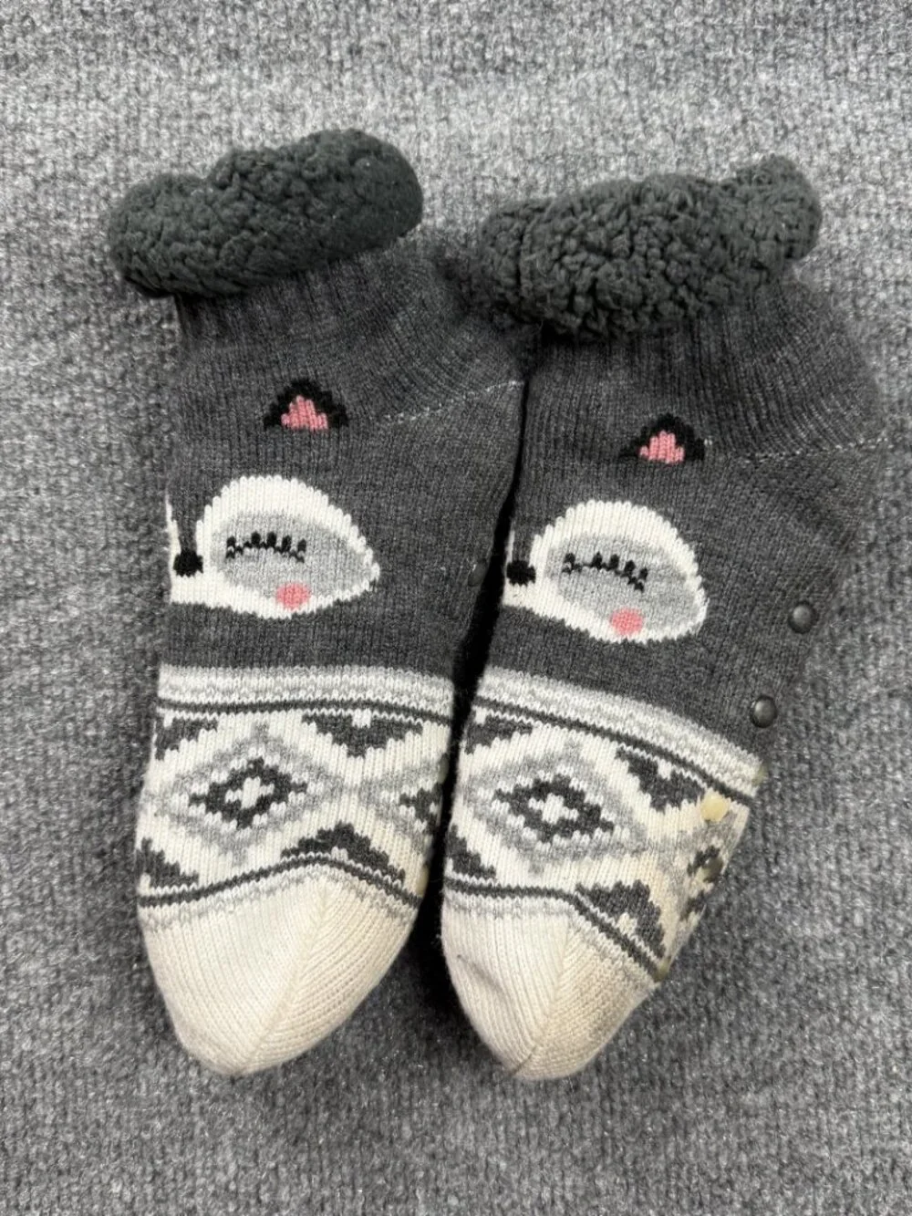 Kids/Youth Patterned Animal Face Slipper Socks with Grip Soles Size 3-4